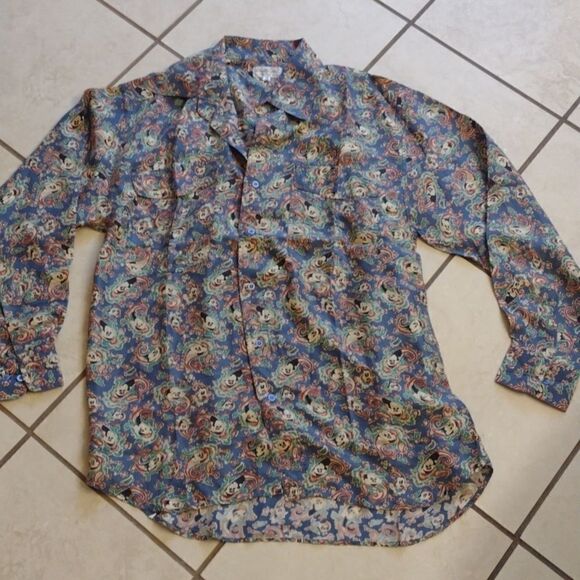 Awesome Vintage 100% silk Mickey Mouse Paisley shirt So 70s! Blue green size S - Picture 2 of 10